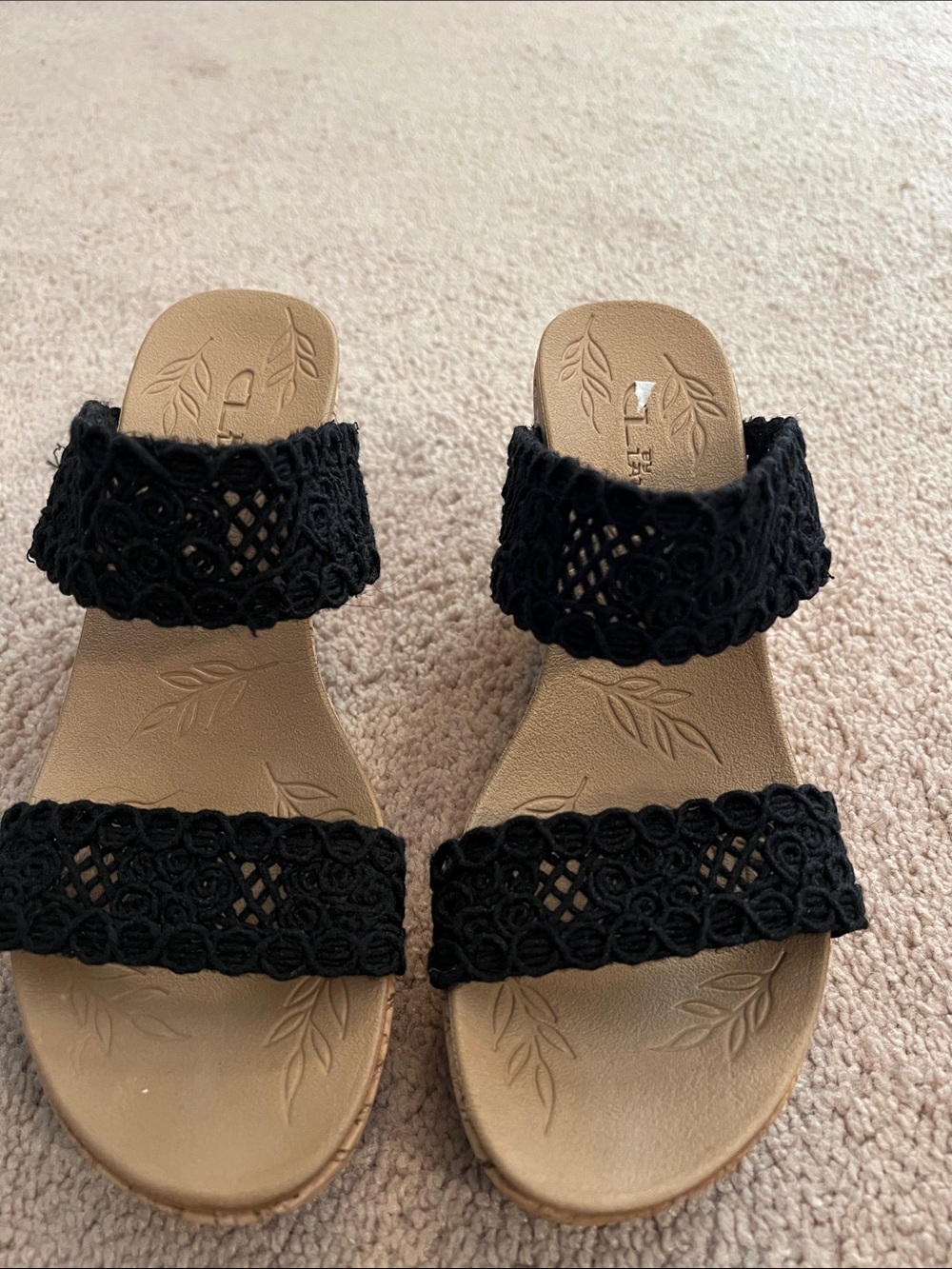 CL by Laundry Black Crochet Double-Strap Slide Sandals